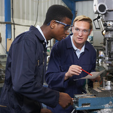 students in a machining lab