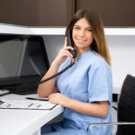 healthcare worker on phone